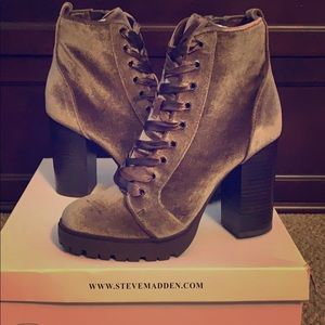 Steve Madden Laurie Taupe Velvet Boots.